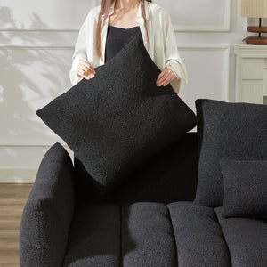 English Elm 1 Plus 3 3 Teddy Fleece Sofa Set with Pine Frame Seven Cushions for Living Rooms Black W1193S00183
