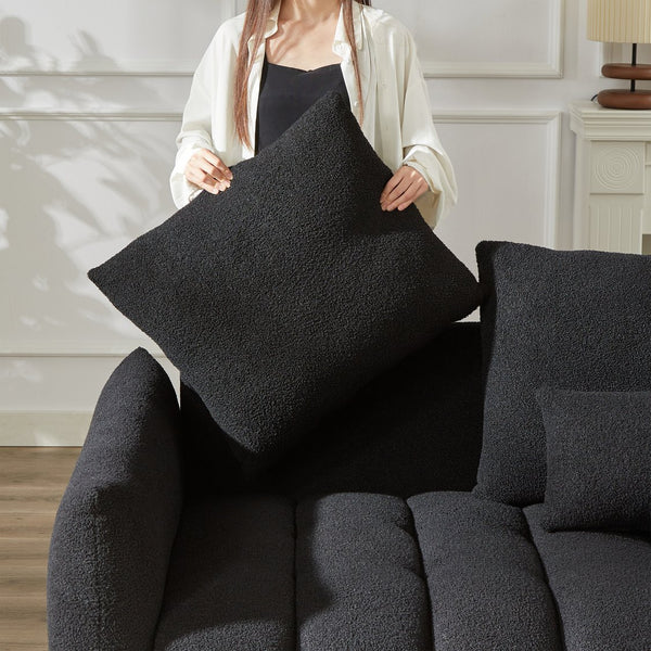 English Elm 3 Seater Cozy Modern Sofa Set - Teddy Fleece Upholstery, Wooden Frame, 6 Cushions, Stylish Comfort W1193S00164