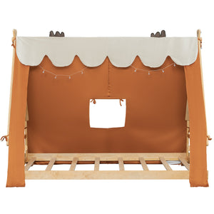 English Elm Twin Cabin Bed with Detachable Tent Skylight and Woodland Deer Antler Accents Brown N708P356716D