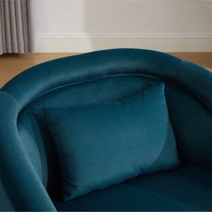 English Elm Swivel Barrel Chair Pumpkin Sculptural Velvet Upholstered with Walnut Wood Round Base Teal W3244P427742