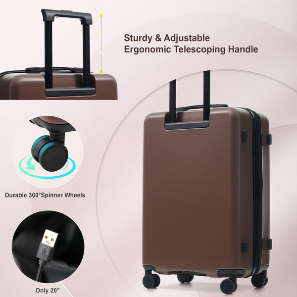 English Elm Luggage 5 Piece Hardside Abs Set with Front Access Carry on and Tsa Spinner Wheels Brown N732P391544O
