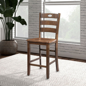 English Elm Walnut 5pc Counter Height Dining Set with Square Table & 4 Slat-Back Chairs, Transitional Style, Easy Assembly B2741P381504