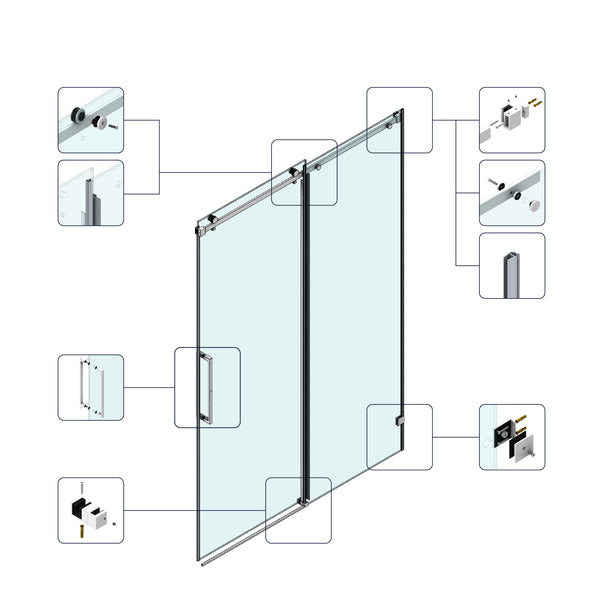 English Elm 60*76"Fixed Sliding Shower Door - Modern Frameless Design, 3/8" Tempered Glass, Stainless Steel Hardware T3177P320615