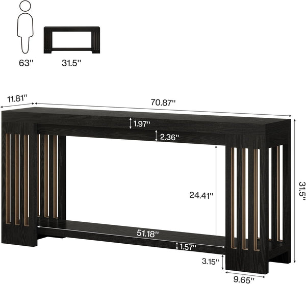 English Elm 2-tier Industrial Console Table Rustic Wood and Black Metal Frame Entryway Sofa T3971P463059