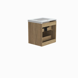 English Elm 24.02"*19.69''*25.59'' Floating Vanity Cabinet White Stone Top Ceramic Sink Modern Bath T3785S00015