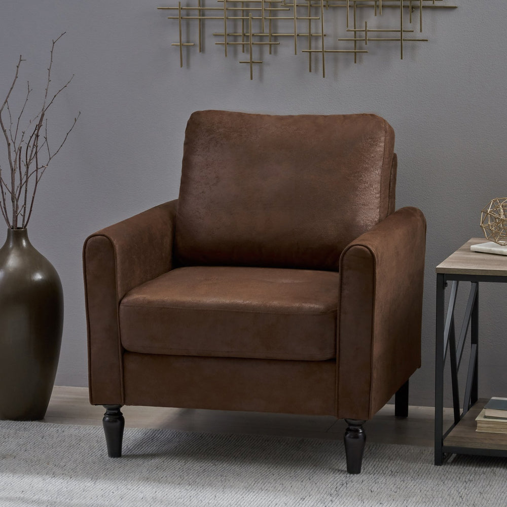 English Elm Chair Low Profile Club Seat Birch Frame Microfiber Upholstery Modern Living Room 63565.00MFBRN