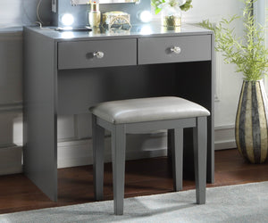 English Elm Gray Makeup Vanity and Stool Set with 10 LED Lights, USB & Outlet, Spacious Drawers, Modern Luxe Design B011P146566