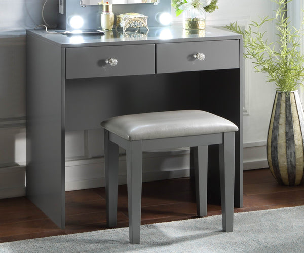 English Elm Gray Makeup Vanity and Stool Set with 10 LED Lights, USB & Outlet, Spacious Drawers, Modern Luxe Design B011P146566
