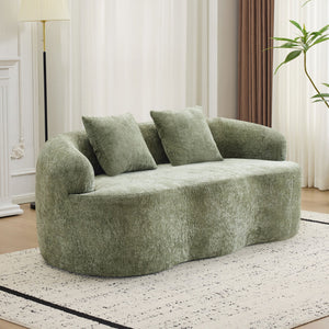 English Elm Green Curved Loveseat Sofa with Round Armrest, Foam & Spring Comfort, 2 Pillows, No Assembly, Compact W3612P348746