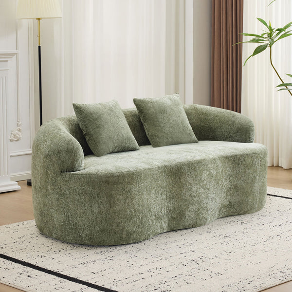 English Elm Green Curved Loveseat Sofa with Round Armrest, Foam & Spring Comfort, 2 Pillows, No Assembly, Compact W3612P348746