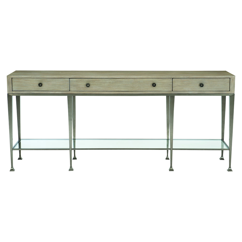 Bernhardt Bernhardt Santa Barbara Console Table With Textured Oak Veneer, Tempered Glass Shelf & Vintage Nickel Base 385910