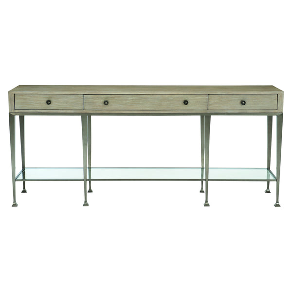 Bernhardt Bernhardt Santa Barbara Console Table With Textured Oak Veneer, Tempered Glass Shelf & Vintage Nickel Base 385910