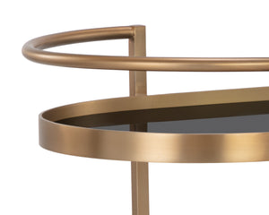 Sunpan Koen Bar Cart - Elegant Black Mirrored Shelves with Antique Brass Frame, Handcrafted Luxury Design