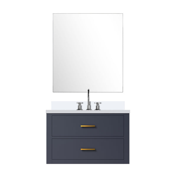 English Elm Blue Single Bath Vanity Set With Cultured Marble Countertop, Chrome Faucet & Frameless Mirror, 30" W B2731S01977