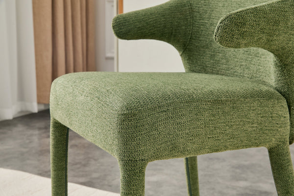 English Elm Modern Chenille Linen Accent Chair Sculptural Hollow Back Swivel Seat for Dining Vanity Green W3493P456222