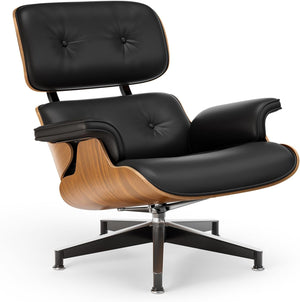 English Elm Top Grain Leather Mid Century Chaise Lounge Chair with Walnut Base and Ottoman W2318S00002