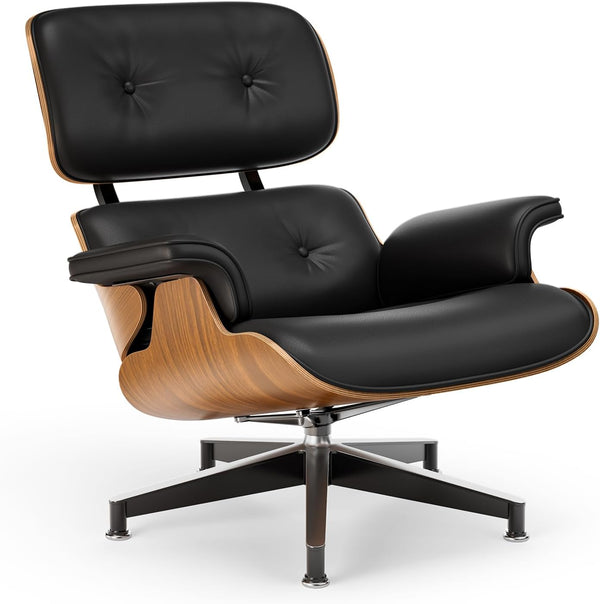English Elm Top Grain Leather Mid Century Chaise Lounge Chair with Walnut Base and Ottoman W2318S00002