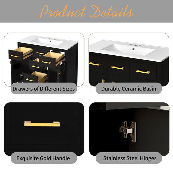 English Elm 72'' Modern Bathroom Vanity Set With Durable Ceramic Sink, Solid Wood Frame, Ample Storage & Style N710SS00011B