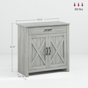 English Elm HOMCOM Rustic Farmhouse Sideboard Buffet Cabinet with Barn Doors, Drawer & Adjustable Shelves for Entryway Stone Gray W2225P229123