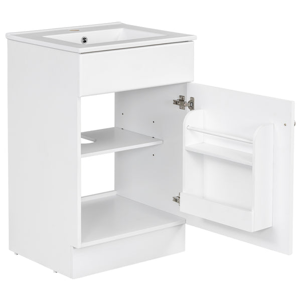 English Elm Christopher Knight Home® - 20" Bathroom Vanity with Ceramic Sink and Soft-Close Door, Gold Knob, Adjustable Shelf Storage White N759P237946K