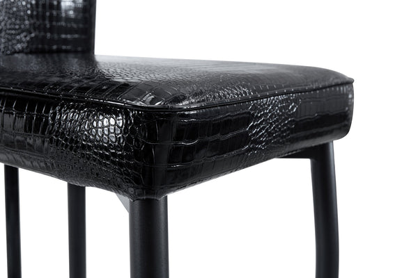 English Elm A Set of 2 Crystal Button Faux Leather Dining Chairs with Embossed Croc Texture Black W3226P344029