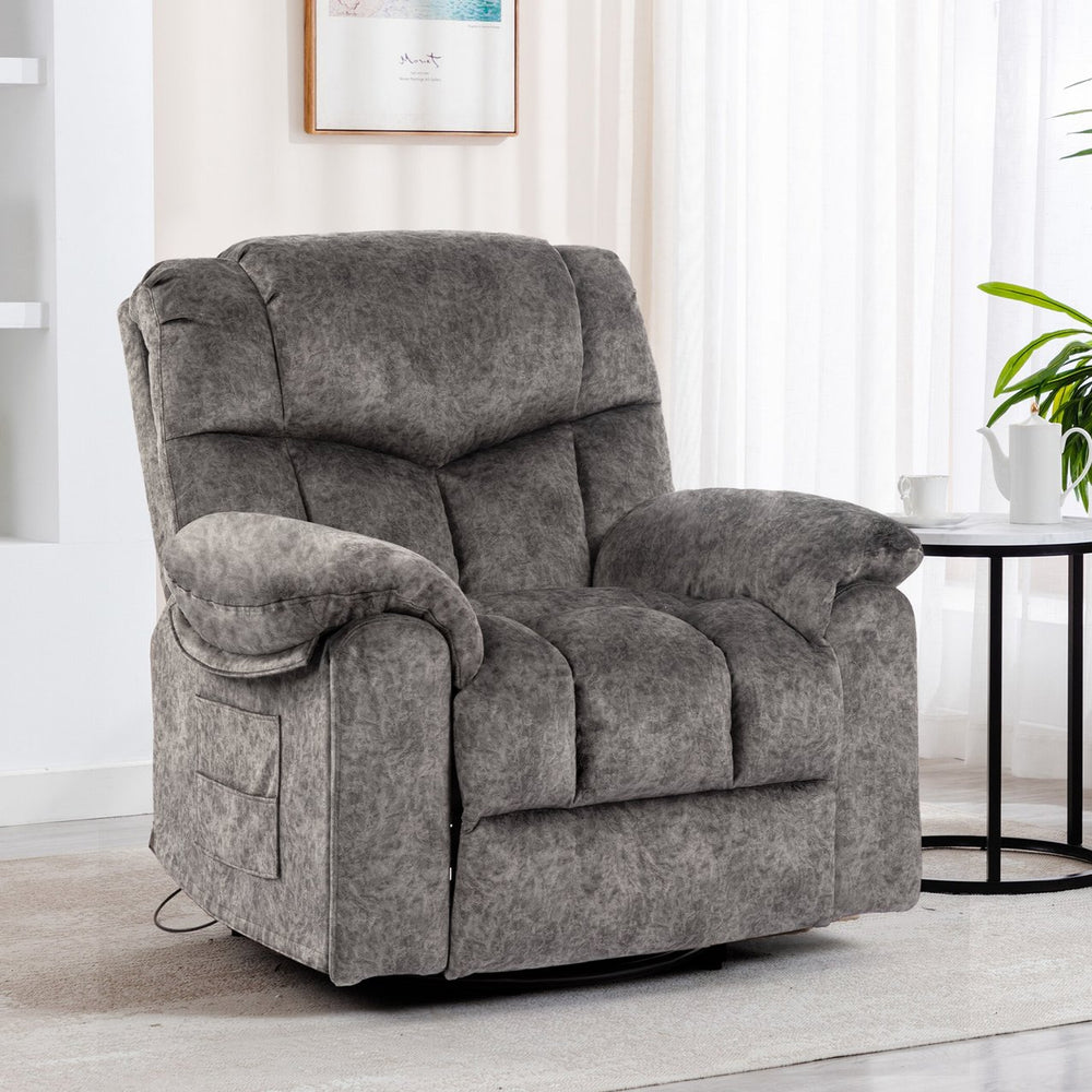 English Elm Swivel Recliner Chair with 8-Point Massage, Lumbar Heat, 360° Swivel, Rocking, USB & Cup Holders Grey W1403P172912