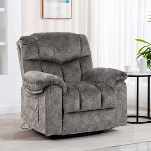 English Elm Swivel Recliner Chair with 8-Point Massage, Lumbar Heat, 360° Swivel, Rocking, USB & Cup Holders Grey W1403P172912