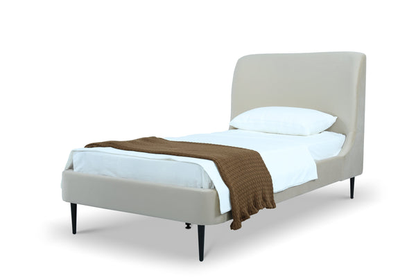 English Elm Twin Velvet Upholstered Bed with Arched Headboard and Sleek Metal Legs for Bedroom Black+Cream B365S00153