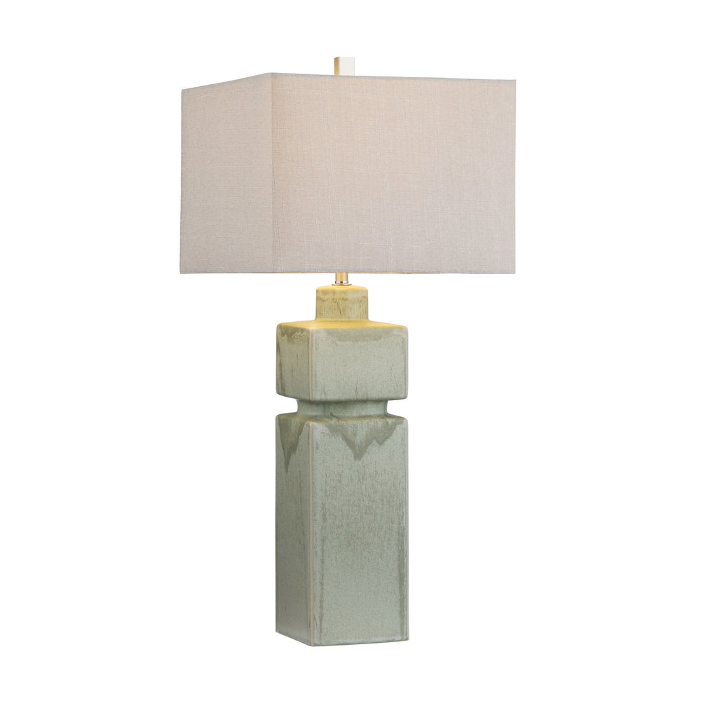 Crestview Collection 34"H Ceramic Table Lamp With Artistic Green Glaze, Grey Linen Shade & 3-way Socket For Versatile Lighting   Cvazp148