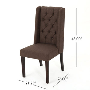 English Elm Dining Chair Set of Two Wingback Button Tufted High Back Birch Leg Upholstered Dark Brown 61539.00DBRN