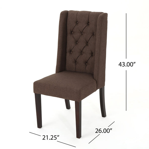 English Elm Dining Chair Set of Two Wingback Button Tufted High Back Birch Leg Upholstered Dark Brown 61539.00DBRN