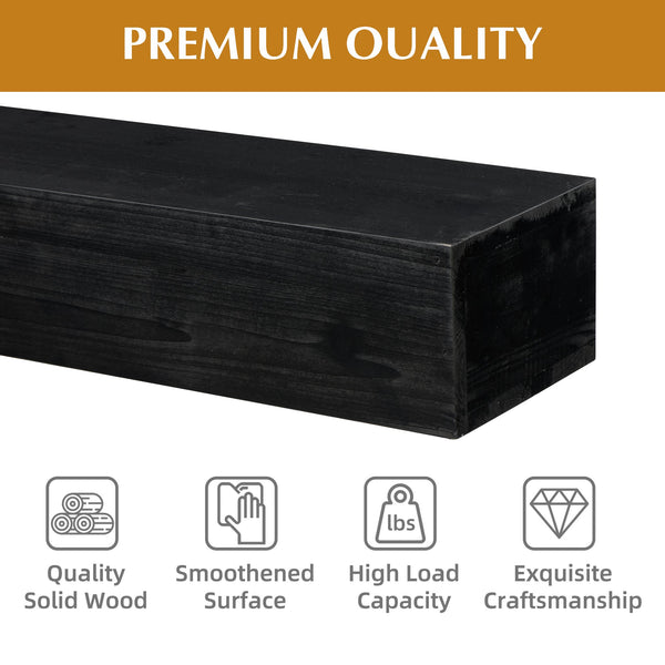 English Elm 48'' Solid Fir Wood Floating Mantel Shelf Farmhouse Style for Living Room Walls Black W2640P386614