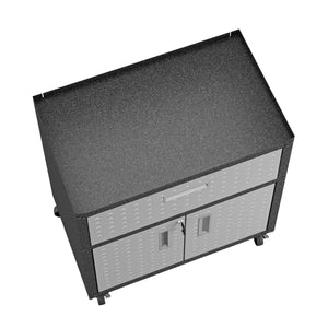 English Elm Rolling Metal Garage Cabinet with Locking Doors Diamond Texture Industrial Storage Dark Grey B365P398218