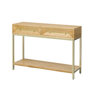 English Elm Trexm Retro Modern Console Table Two Drawers Geometric Matte Black Gold Entryway N715P227910N