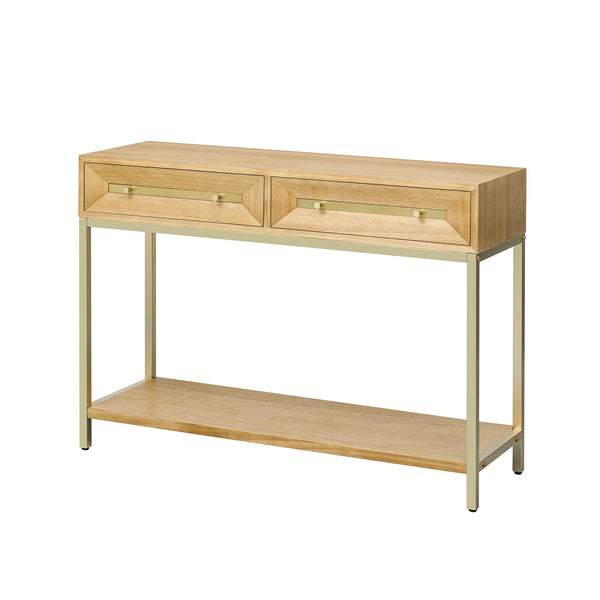English Elm Trexm Retro Modern Console Table Two Drawers Geometric Matte Black Gold Entryway N715P227910N