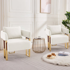 English Elm Ts Velvet Accent Chair Set of Two with Gold Metal Legs for Living Room or Office White W2311P414939