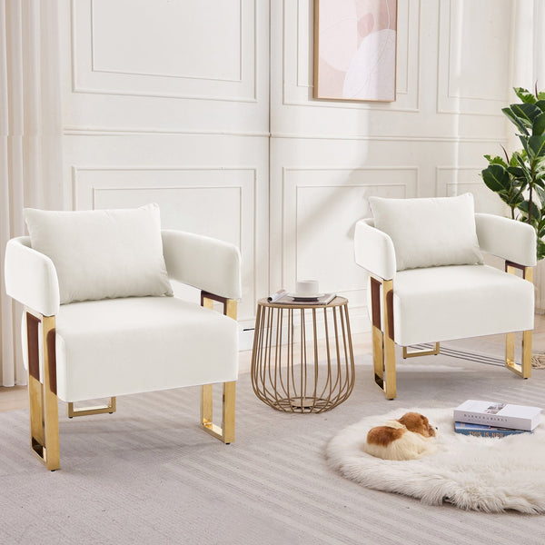 English Elm Ts Velvet Accent Chair Set of Two with Gold Metal Legs for Living Room or Office White W2311P414939