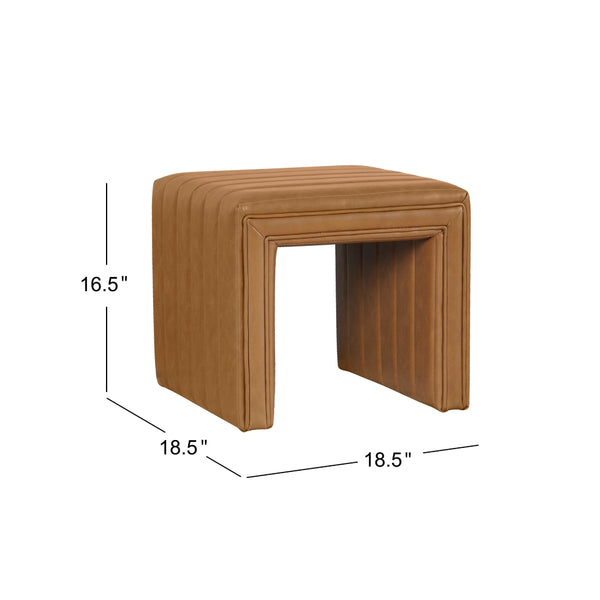 English Elm Ada Channel Tufted Faux Leather Footstool Ottoman Mid-century Square Accent Seat Caramel B056P412628