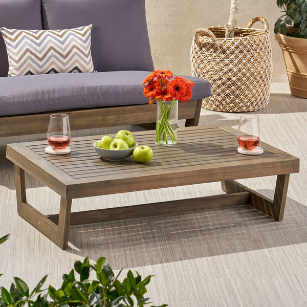 English Elm Christopher Knight Home® - SHERWOOD Coffee Table Grey Wood Outdoor Slatted Top, Quick-Dry, Spacious Rectangular Surface, Sturdy Base 64869.00GRY