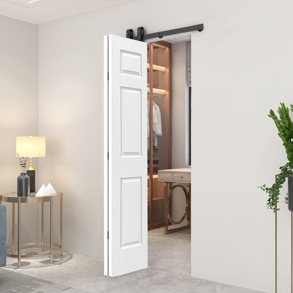 English Elm 24 in Primed Mdf Bi-fold Barn Door with Raised 6-panel Profile and Sliding Hardware White B2763P490998