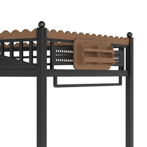 English Elm Full Size Metal Loft Bed with Stair Storage Shelves Bookshelf for Dorms Bedroom W1580S00378
