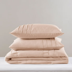 JLA Home Comfort Spaces - Soft Washed Pleated Comforter Set with Pinch-Pleat Grid, Pre-Washed Microfiber, Year-Round Cozy Luxury Blush AM10-0138