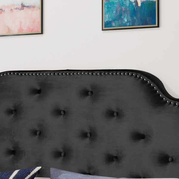English Elm Tufted Queen Headboard with Nailhead Trim Solid Wood Frame and Adjustable Metal Legs Black 57877.00NVLTBLK