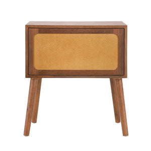 English Elm Rotating Rattan Nightstand Push Open Hidden Storage Mid Century Wood Leg Bedside Walnut N761P288451N