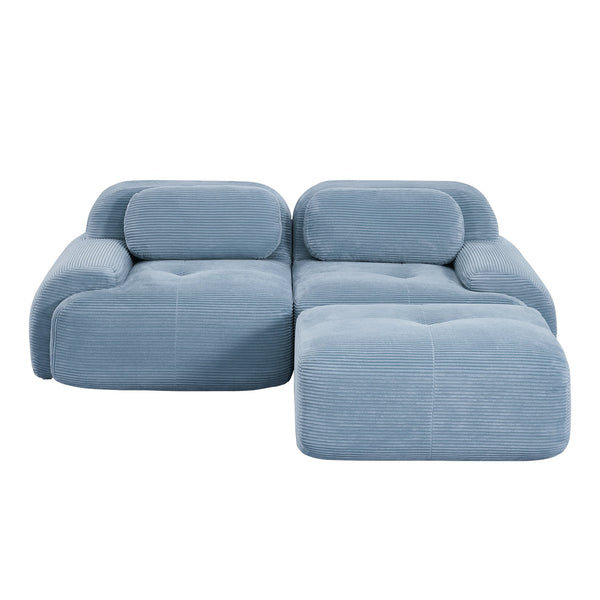 English Elm 82'' Modular L-shaped Sectional Sofa Corduroy Upholstery Curved Arms for Living Rooms Blue W714S01246