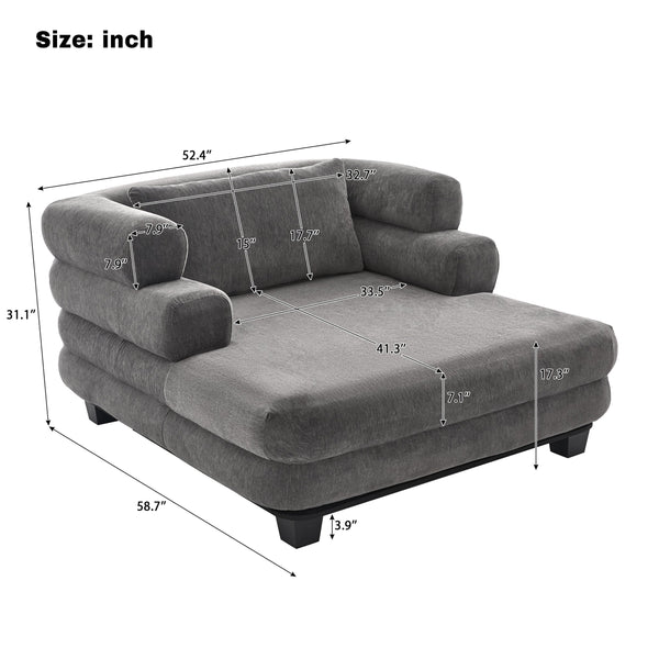 English Elm Oversized Chenille Chaise Lounge Deep Seat Sculptural Armrests Modern Living Room Retreat Grey N763P326441E