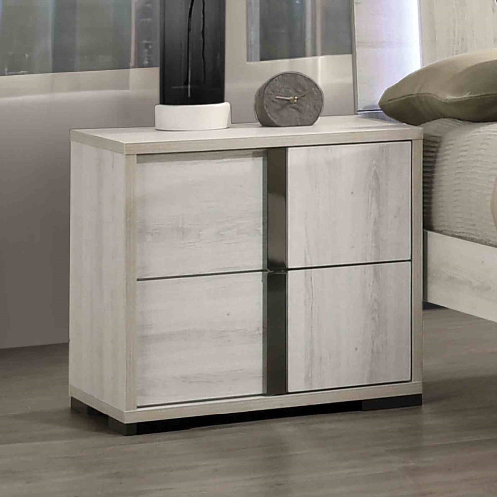 English Elm Contemporary White Wash Nightstand with Dovetail Drawers Chrome Handles Bedroom Storage B2741P435290