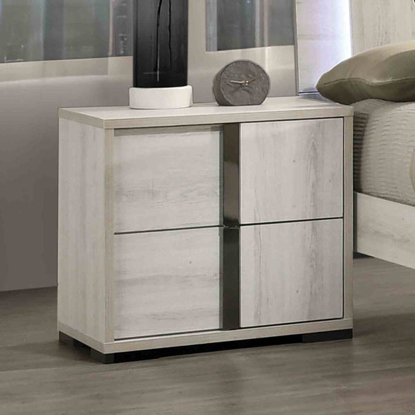 English Elm Contemporary White Wash Nightstand with Dovetail Drawers Chrome Handles Bedroom Storage B2741P435290