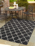 Unique Loom Outdoor Trellis Columbus Machine Made Geometric Rug Black, Ivory 6' 1" x 9' 0"