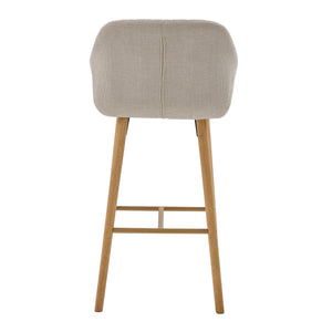English Elm Modern Linen Upholstered Barstools with Oak Legs Armrests and Footrest for Kitchen Islands Beige W395P396313
